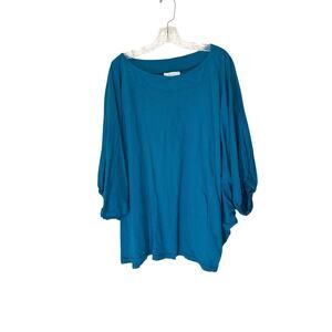 Bryn Walker Shirt Blue Short Sleeve Cotton Lagenlook‎ Relaxed Oversized Medium